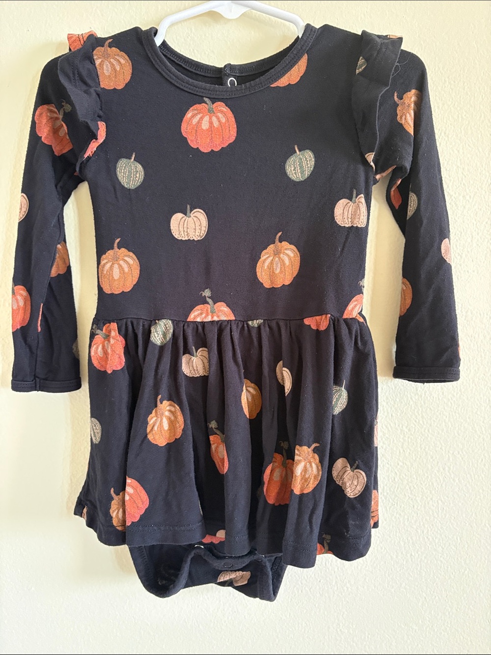 Kyte BABY Bamboo Ruffle Twirl Bodysuit Dress Midnight Pumpkin 18-24M